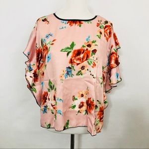 Pink XL “Silk Like” Floral Relaxed Blouse Bell Top